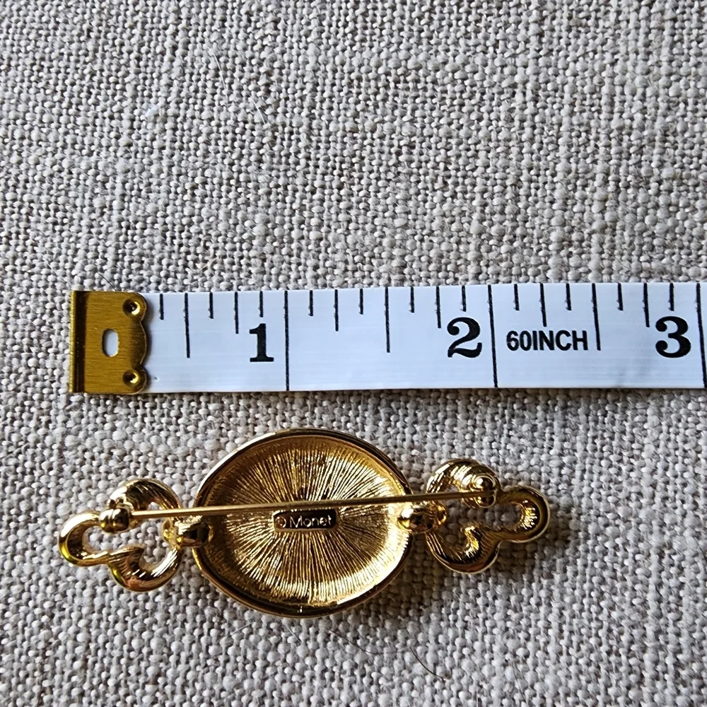 Vintage Monet Gold-Tone Mother of Pearl bar pin. 1990's